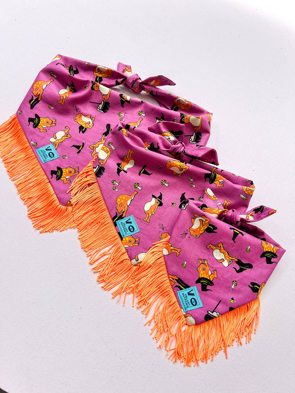 Velvet Outpaws Halloween Frogs Fringe Bandana