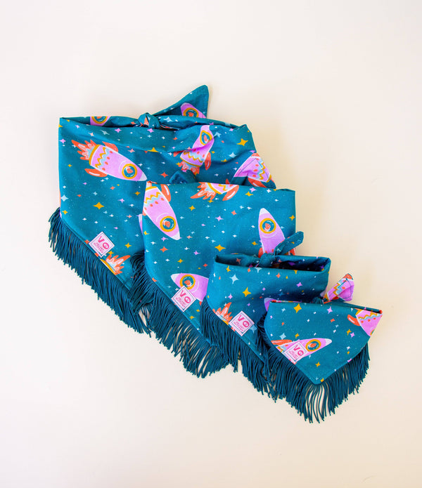 VELVET OUTPAW Space Cowboys Teal Fringe Bandana