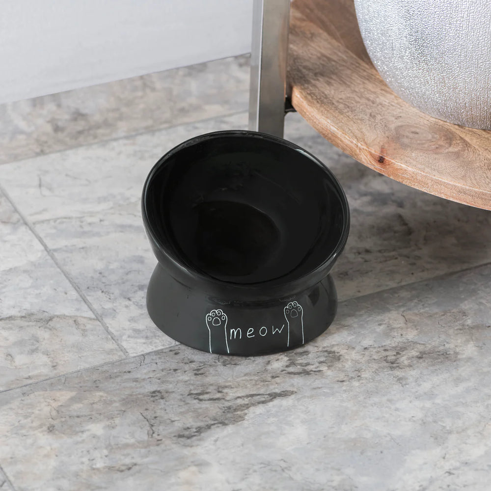 PARK LIFE Meow Elevated Ceramic Cat Dish Black