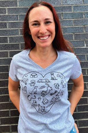 FISH & BONE Dog Icons Heart V-Neck T-Shirt Grey Heather