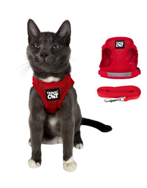 TRAVEL CAT True Adventurer Reflective Leash & Harness Set Red