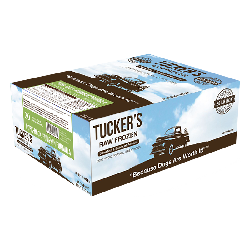 TUCKERS Frozen Raw Complete Dog Food Pork and Duck 20lb