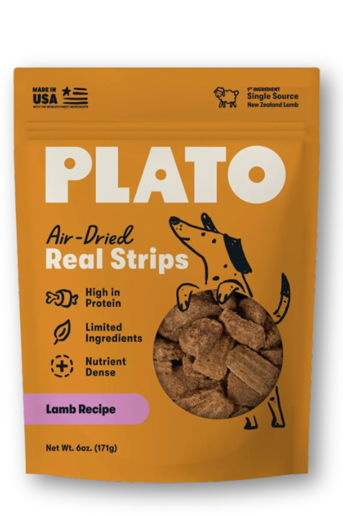 PLATO Air Dried Real Strips Dog Treats Lamb