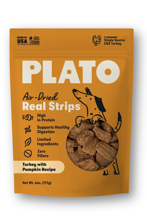 PLATO Air Dried Real Strips Dog Treats Turkey & Pumpkin