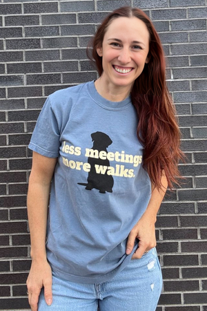 FISH & BONE Less Meetings T-Shirt Blue Jean