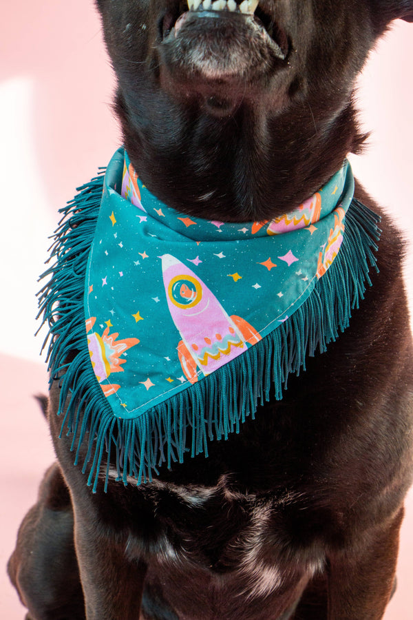 VELVET OUTPAW Space Cowboys Teal Fringe Bandana