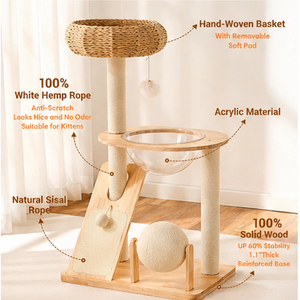 PAWFECT Modern Cat Tree with Woven Basket Bed