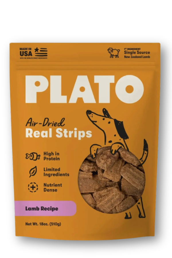 PLATO Air Dried Real Strips Dog Treats Lamb
