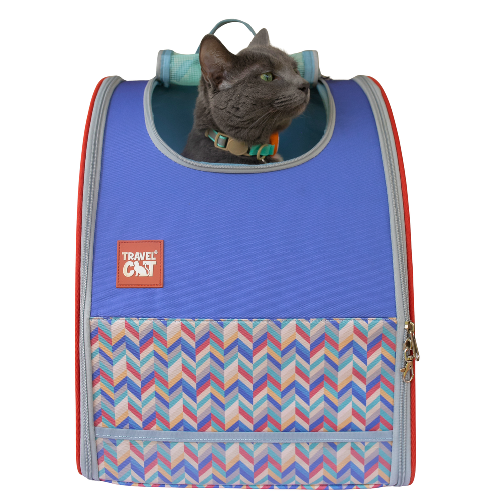 TRAVEL CAT “The Roam With Me” Cat Backpack  Chevron Terracotta Sky