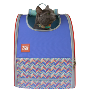 TRAVEL CAT “The Roam With Me” Cat Backpack  Chevron Terracotta Sky