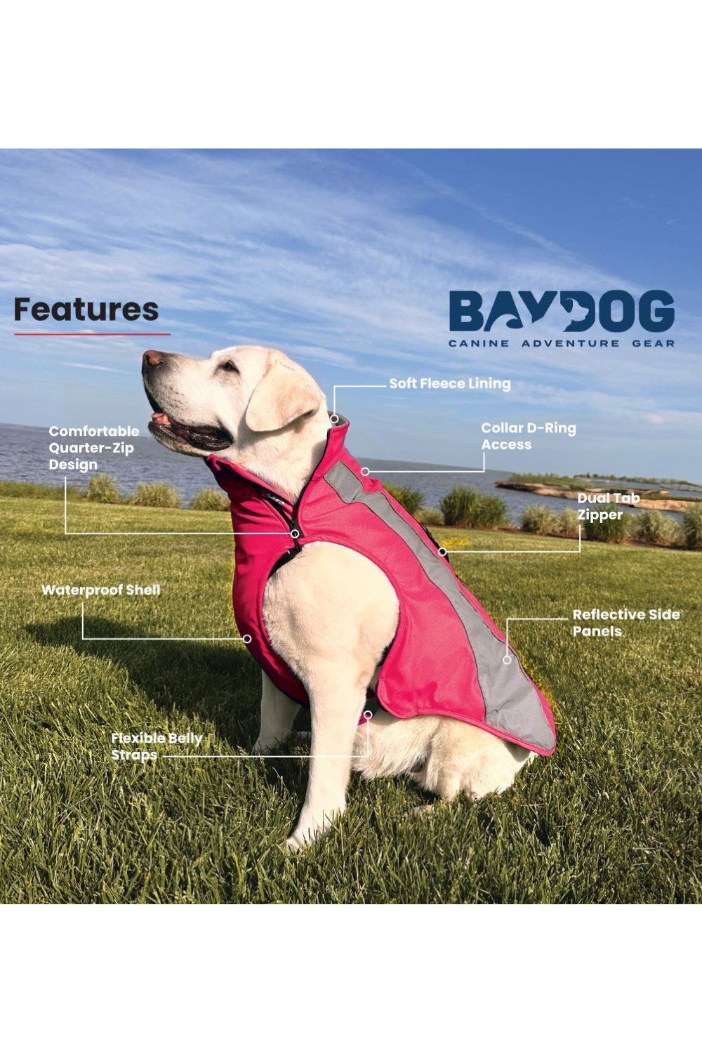 BAYDOG Saginaw Fleece Watrerproof Dog Jacket Pink