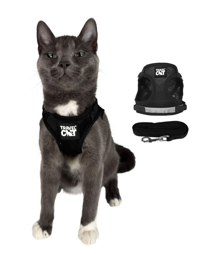 TRAVEL CAT True Adventurer Reflective Leash & Harness Set Black