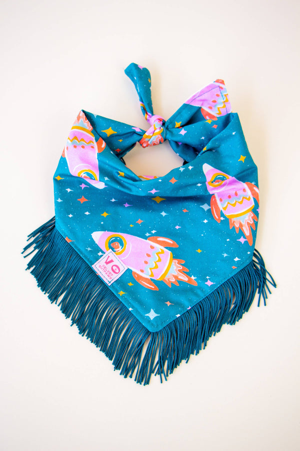 VELVET OUTPAW Space Cowboys Teal Fringe Bandana