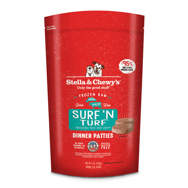 STELLA & CHEWY'S Frozen Dog Food Dinner Patties Surf and Turf