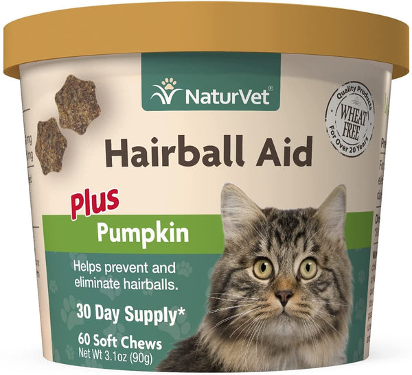 NATURVET Hairball Aid Soft Chew Plus Pumpkin for Cats 60ct