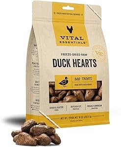 VITAL ESSENTIALS Dog Treat Freezedried Duck Hearts 10oz