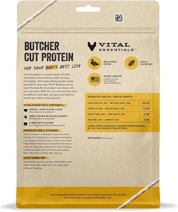 VITAL ESSENTIALS Dog Treat Freezedried Duck Hearts 10oz