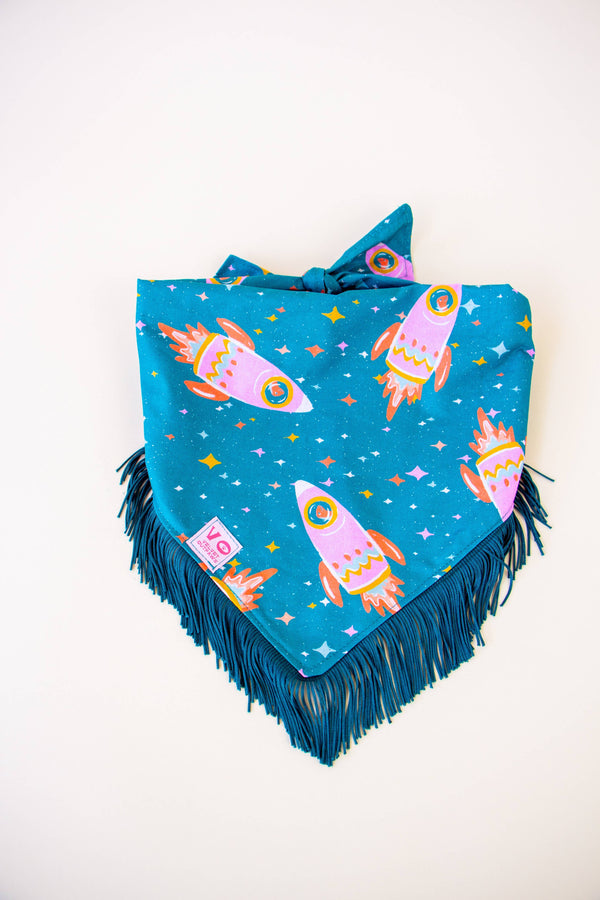 VELVET OUTPAW Space Cowboys Teal Fringe Bandana