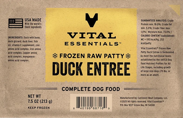 VITAL ESSENTIALS Frozen Raw Duck Dog Food 4.7 LB
