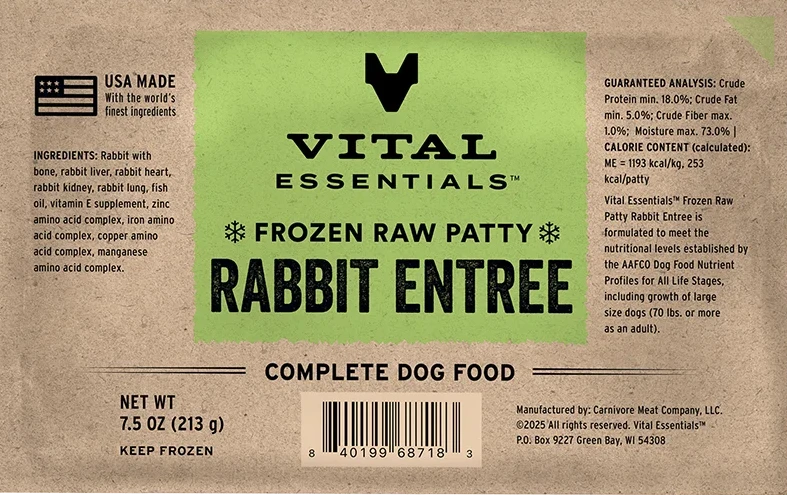 VITAL ESSENTIALS Frozen Raw Rabbit Dog Food 4.7 LB
