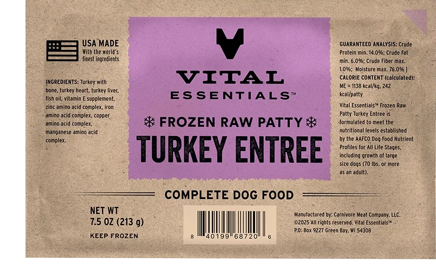 VITAL ESSENTIALS Frozen Raw Turkey Dog Food