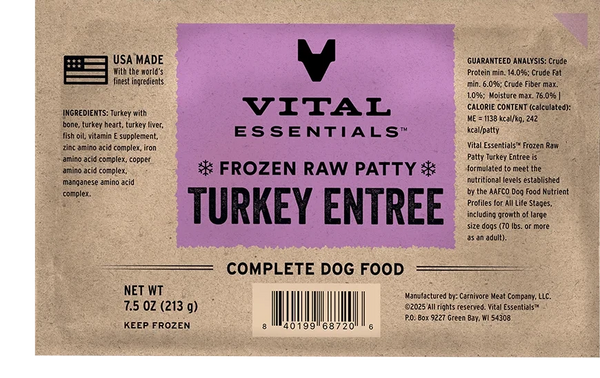 VITAL ESSENTIALS Frozen Raw Turkey Dog Food