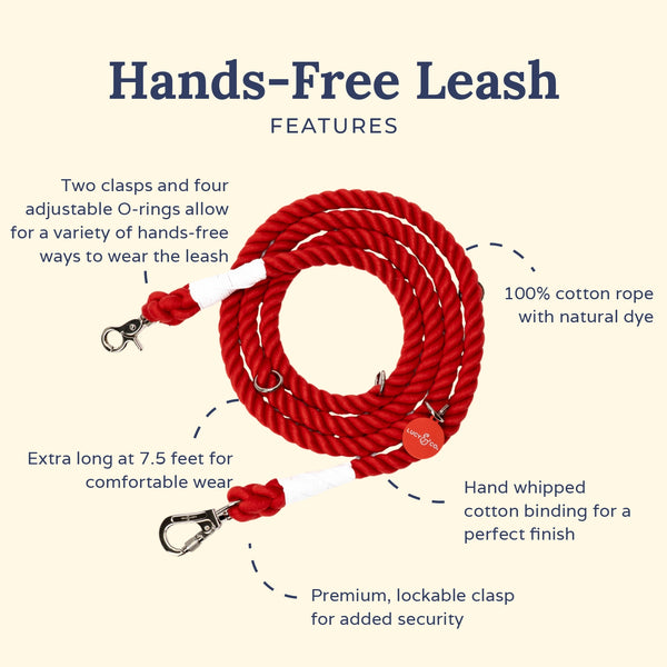 LUCY & CO Hands Free Rope Leash Cherry Red