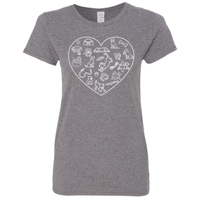 FISH & BONE Dog Icons Heart T-Shirt Graphite Heather