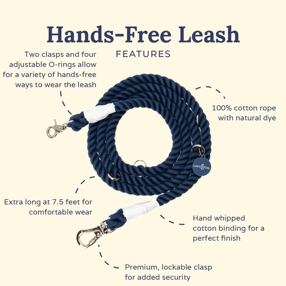 LUCY & CO Hands Free Rope Leash Navy