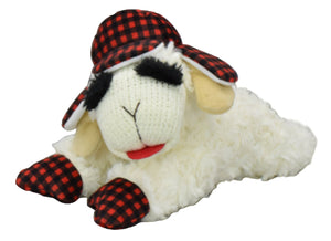 Lamchop toy wearing trapper hat in buffalo check 