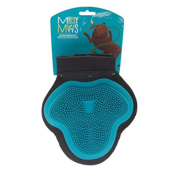 MESSY MUTTS Silicone Grooming Glove Blue