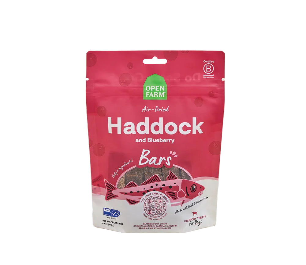 OPEN FARM Aired Dried Haddock and Blueberry Dog Treat Bars 4.1 OZ
