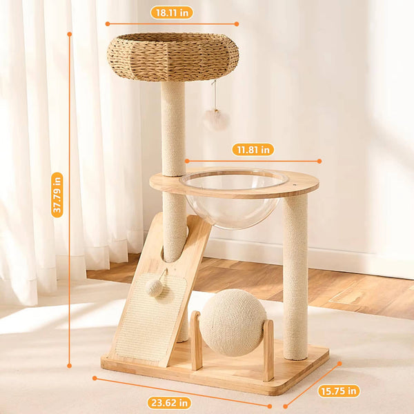 PAWFECT Modern Cat Tree with Woven Basket Bed