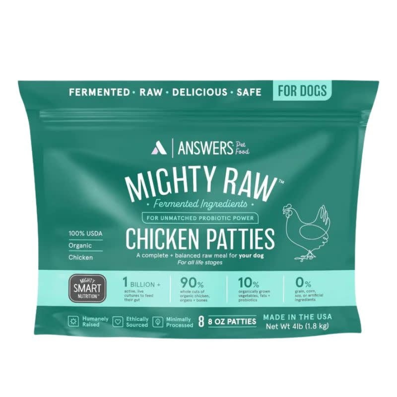 ANSWERS Frozen Raw Mighty Patties Dog Food Chicken   4 LB.