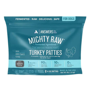 ANSWERS Frozen Raw Mighty Patties Dog Food Turkey 4 LB.