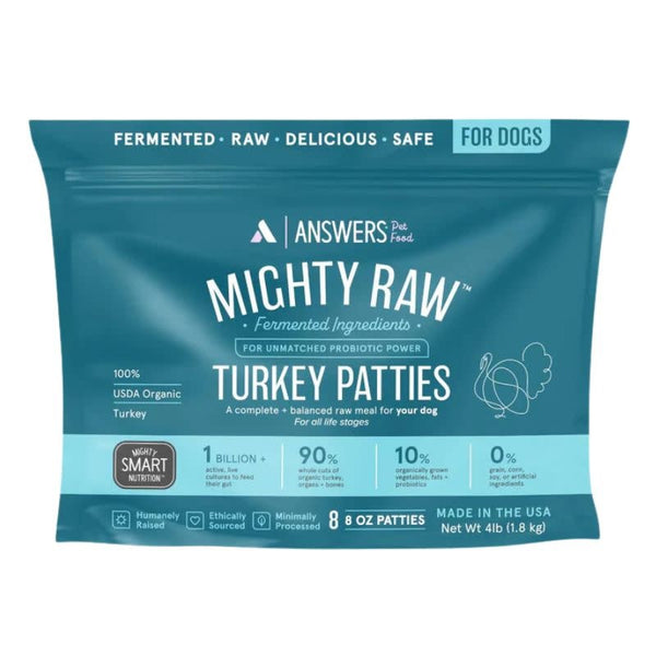ANSWERS Frozen Raw Mighty Patties Dog Food Turkey 4 LB.