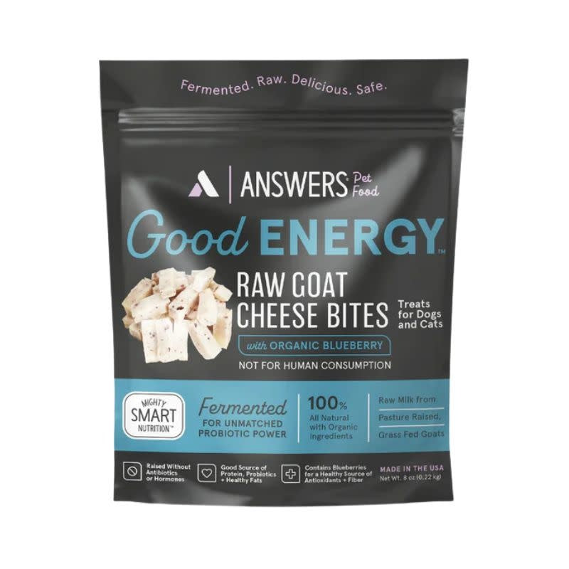 ANSWERS Good Energy Raw Goat Cheese Bites Organic Blueberries 8 OZ