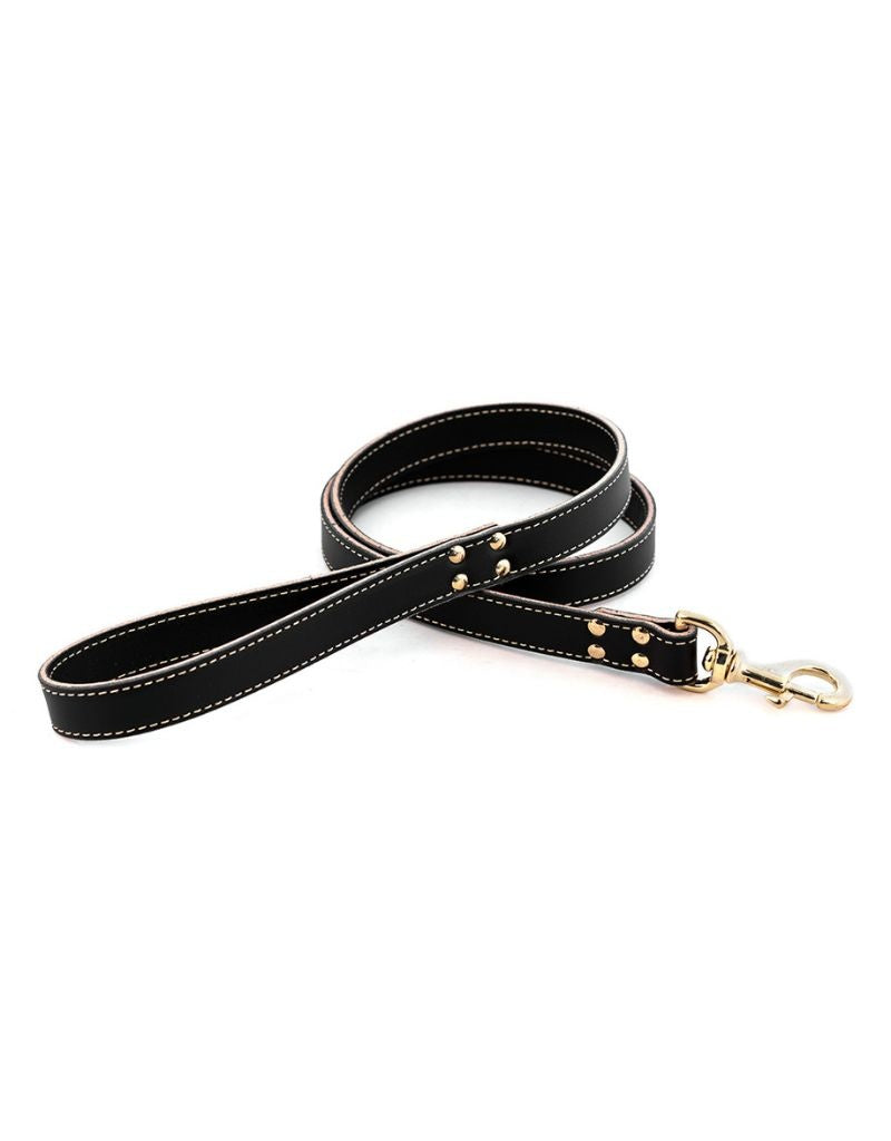 FISH & BONE Stitched Leather Lead Black