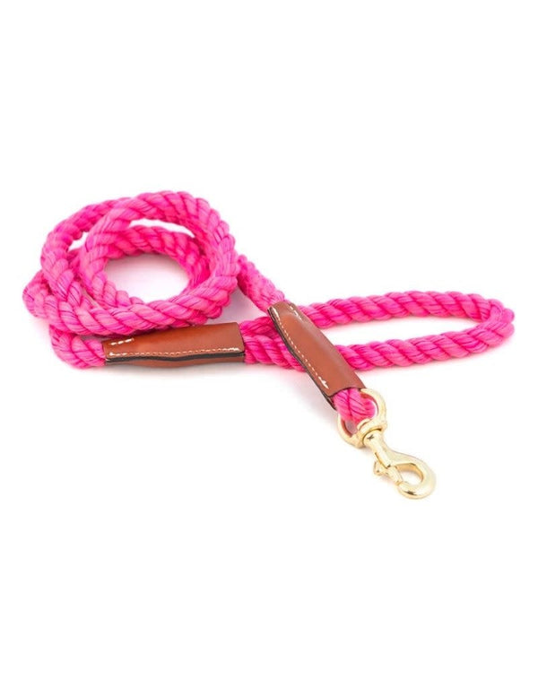 Cotton Rope & Leather Pink Leash 6ft
