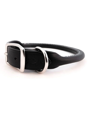 Black Rolled Leather Collar