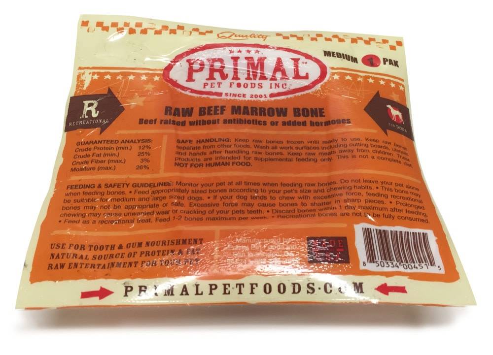 PRIMAL Frozen Raw Beef Marrow Bone 1 Pack Medium