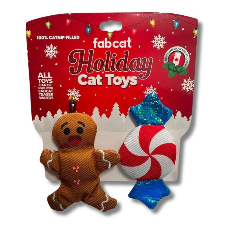 FAB DOG Holiday Gingerbread & Peppermint Catnip Cat Toy 2pk