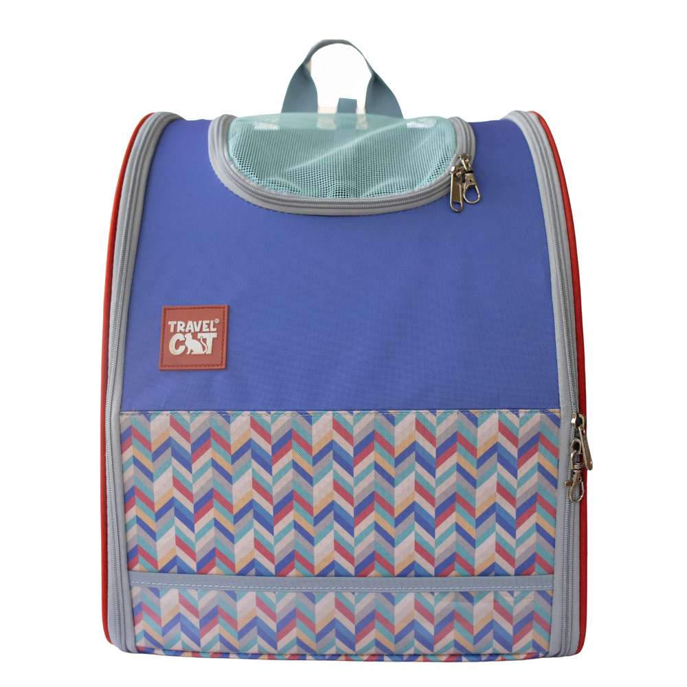 TRAVEL CAT “The Roam With Me” Cat Backpack  Chevron Terracotta Sky