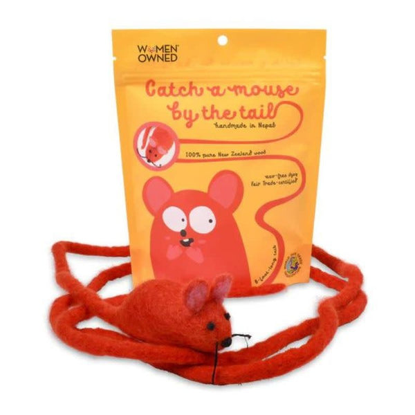 CAT IN THE BOX Wool Mouse Cat Toy 6 Foot Tail Red