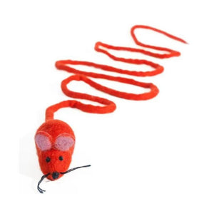 CAT IN THE BOX Wool Mouse Cat Toy 6 Foot Tail Red