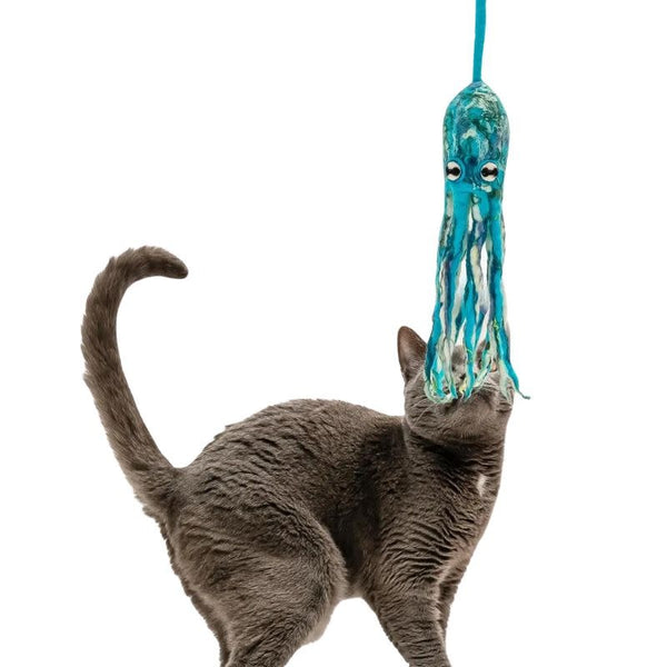 CAT IN THE BOX Wool Octopus Cat Toy with 4-Foot Tether