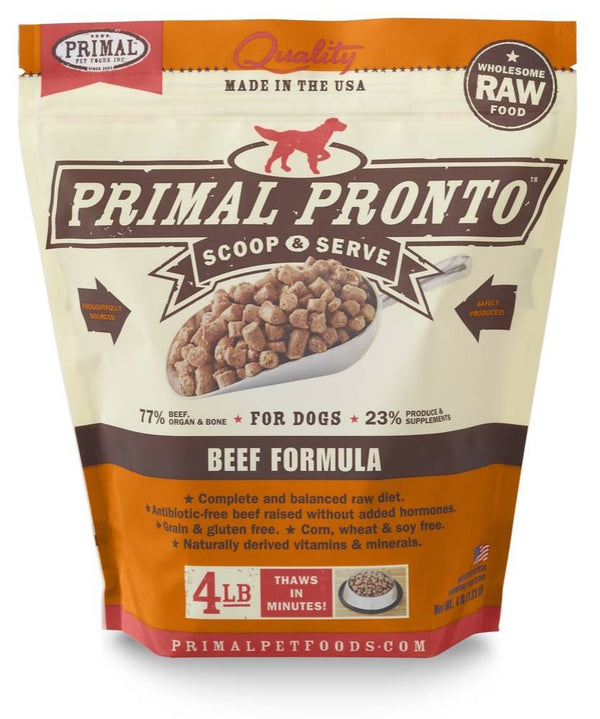 PRIMAL Pronto Frozen Raw Canine Beef Formula 4 lb.