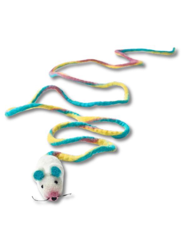 CAT IN THE BOX Wool Mouse Cat Toy 6 Foot Tail Unicorn