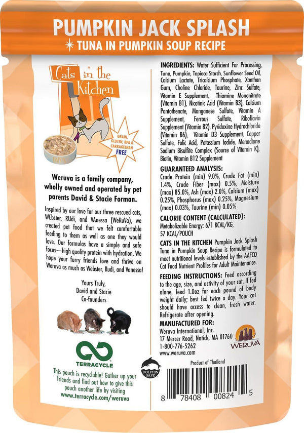 WERUVA Cats in the Kitchen Pumpkin Jack Splash Grain-Free Cat Food Pouch Case 12/3 oz.