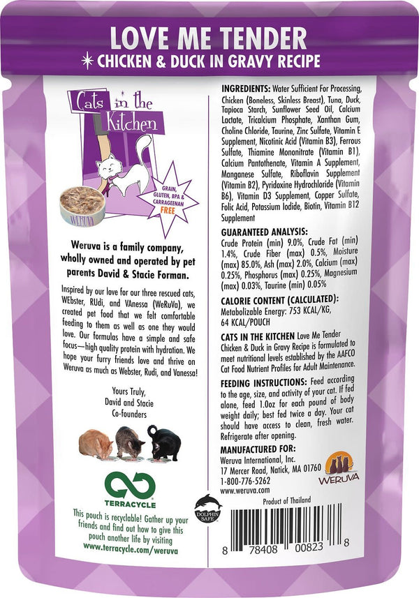 WERUVA Cats in the Kitchen Love Me Tender Grain-Free Cat Food Pouch Case 12/3 oz.